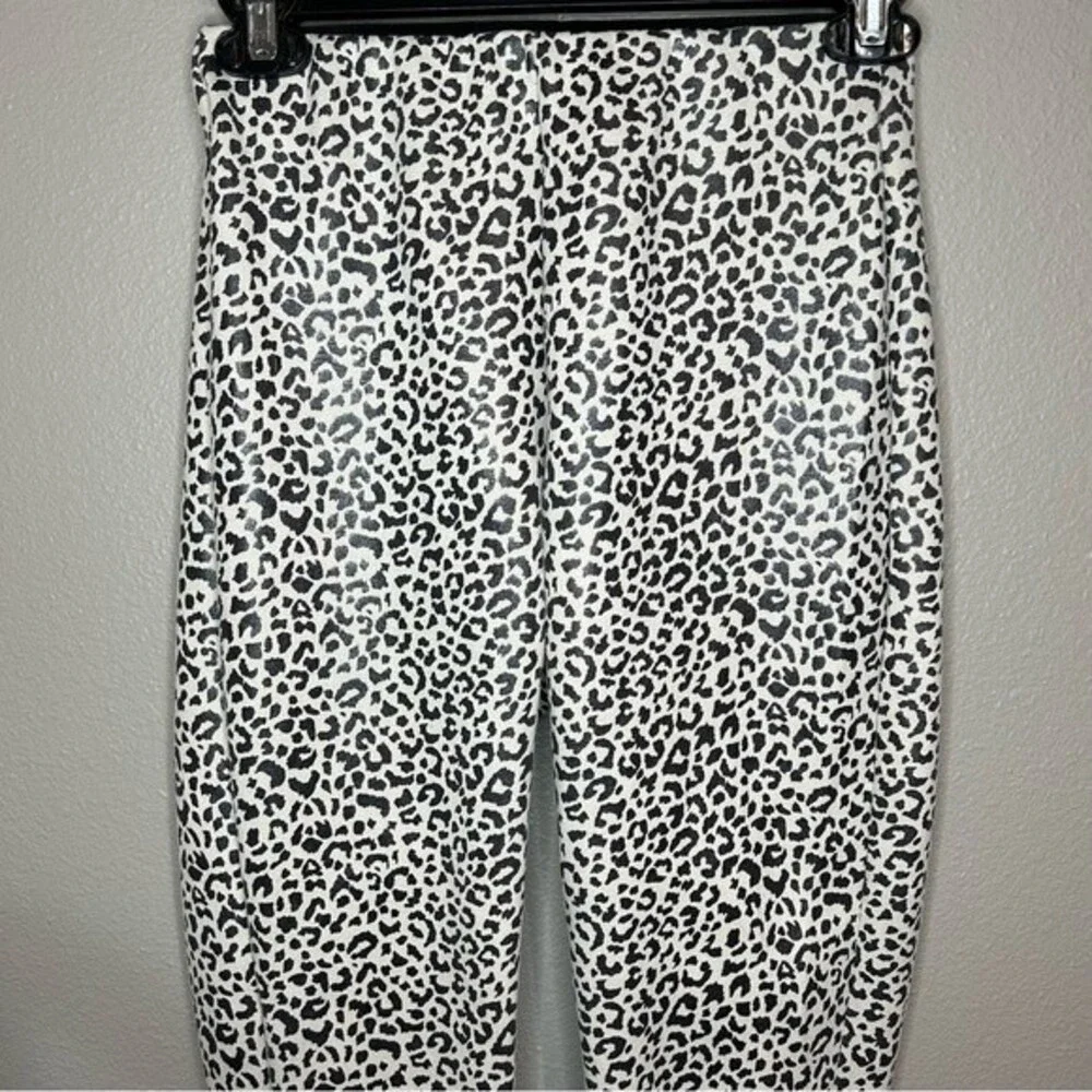 ZARA faux patent leather black & white leopard print pull on pants size XS
